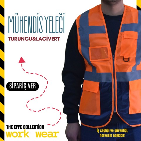 Mühendis İkaz Yeleği Turuncu&lacivert