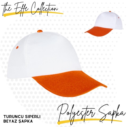Polyester Şapka Turuncu Siperli Beyaz